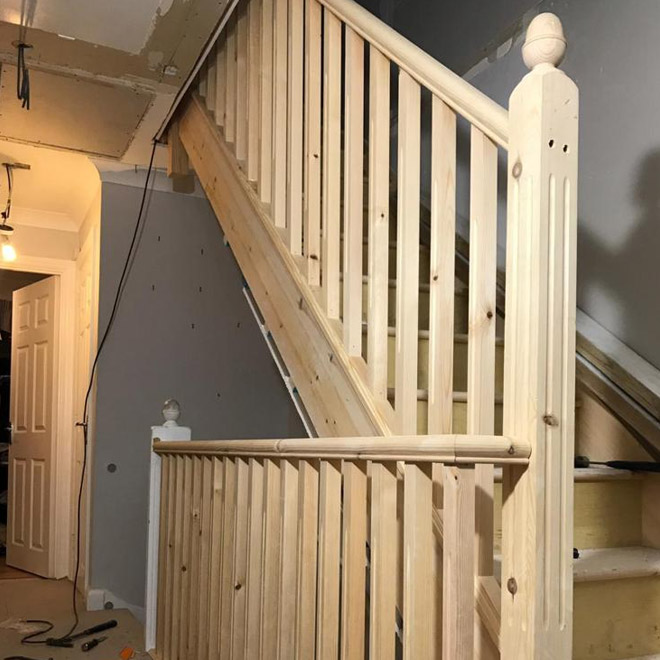 Refurbished wooden spindles and banister in hook